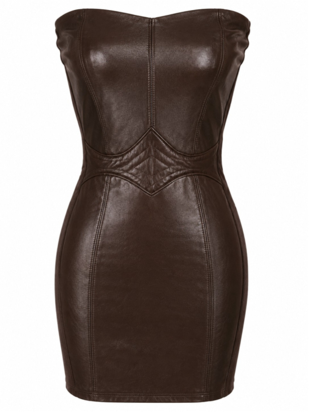 SKY Strapless Faux Leather Bodycon Mini Dress Chocolate Brown USA Made NWT Size